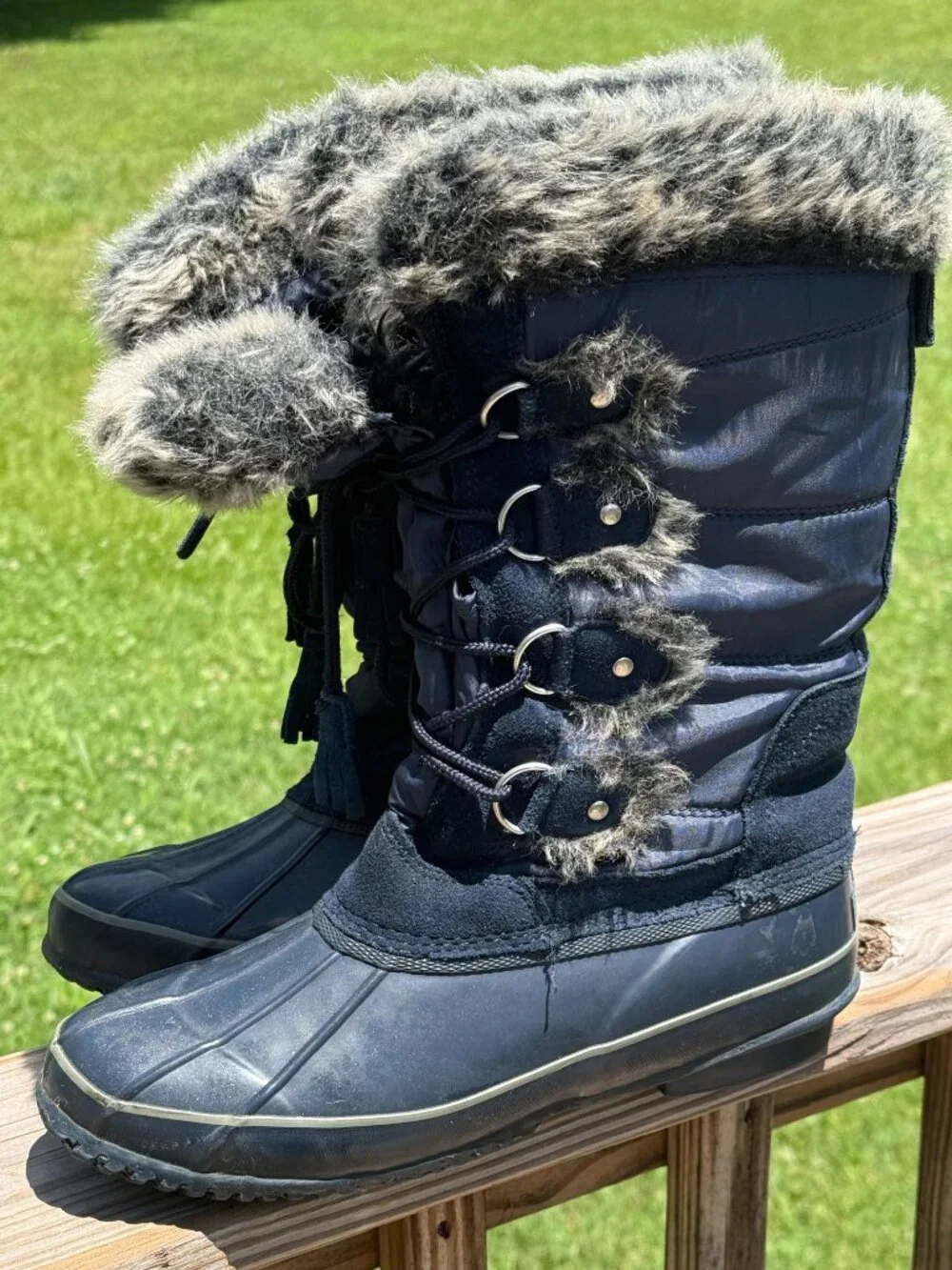 Khombu Bryce Faux Fur Winter Snow Boots Navy Cozy Cabincore Size 9M 3934